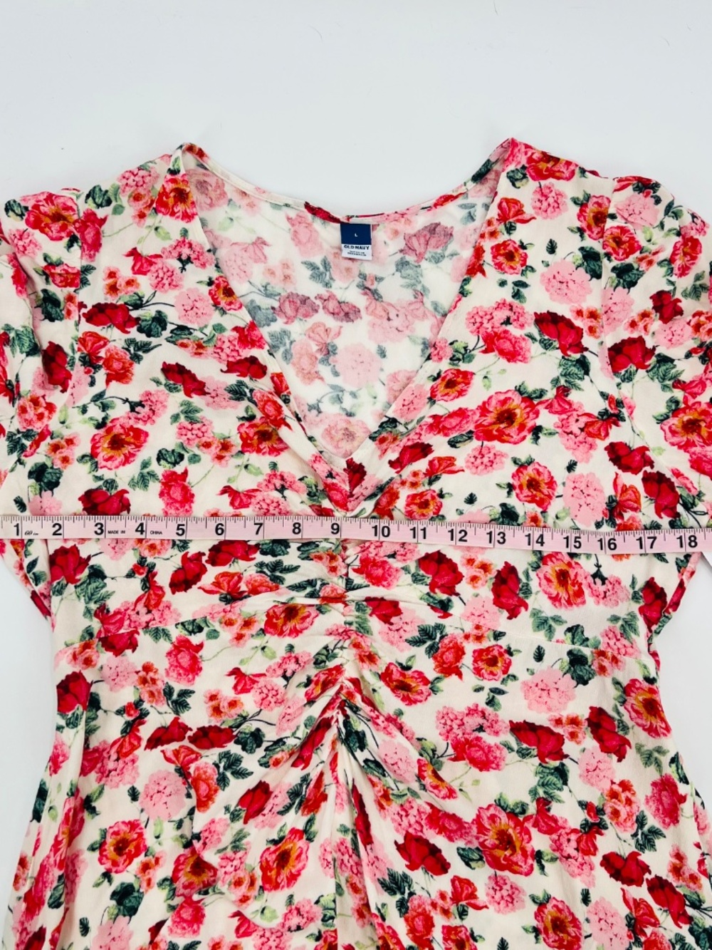 Old Navy NWT Short Sleeve Floral Midi Dress L V-Neck Puff Roses Lightweight Vaca - Picture 14 of 15